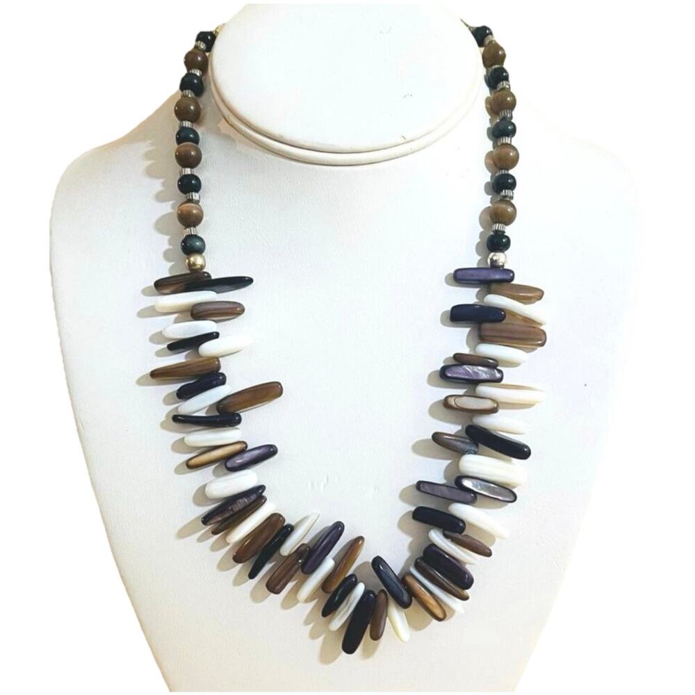 Necklace Artisan Tribal Style Spike Stones Beads Spacer Collar Bib Statement